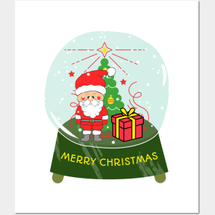 MERRY Christmas Santa Snowglobe Posters and Art